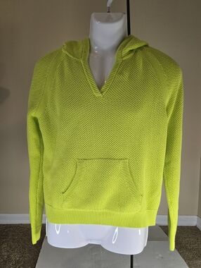 Ralph Lauren Bright Neon Green V-Neck Sweater Hoodie size Large